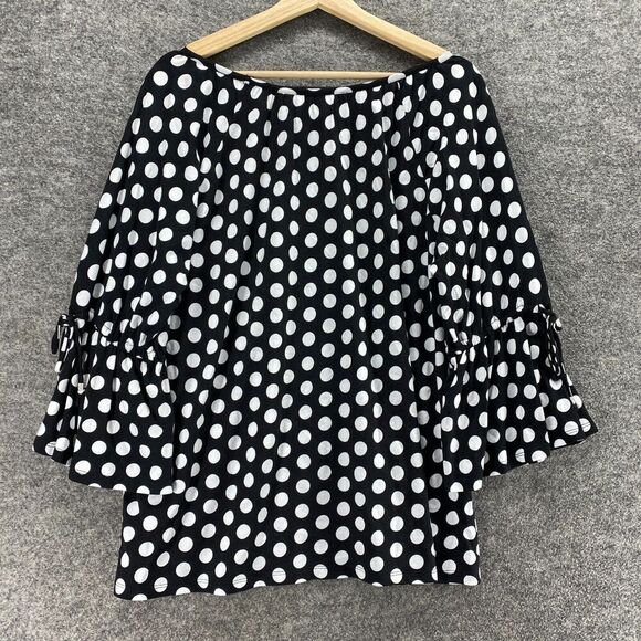 Michael Kors Blouse Women M Medium Black Polka Dot Long Sleeve Round Neck Casual - Picture 2 of 8